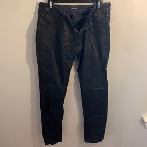 Leather like black jean pants